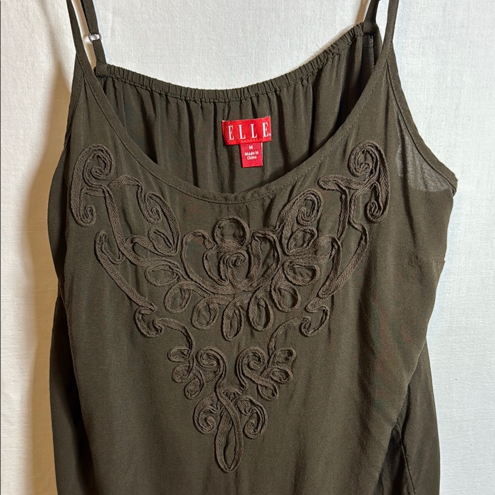 ELLE Green Asymmetrical Ruched Camisole
